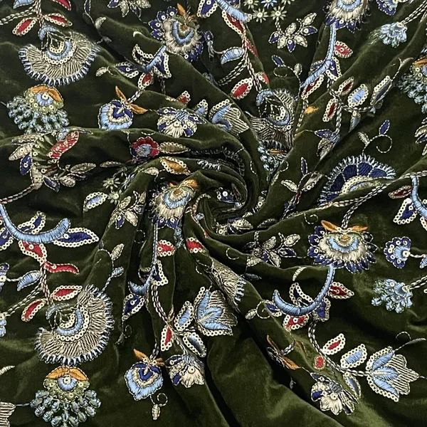 Classic_Green_Floral_Sequins_Embroidery_Velvet_Fabric_Default_Title
