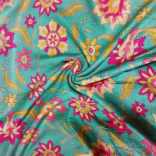 Green_Madhubani_Print_Gaji_Silk_Fabric_Default_Title