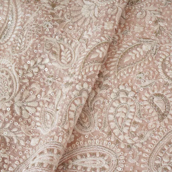 Peach_Pink_Paisley_Sequins_Embroidery_Chikankari_Georgette_Fabric_Dr_28275_Default_Title