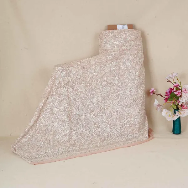 Peach_Pink_Paisley_Sequins_Embroidery_Chikankari_Georgette_Fabric_Dr_28275_Default_Title