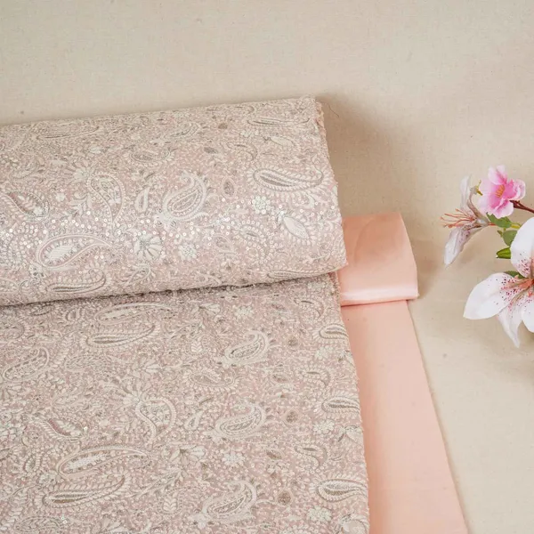 Peach_Pink_Paisley_Sequins_Embroidery_Chikankari_Georgette_Fabric_Dr_28275_Default_Title