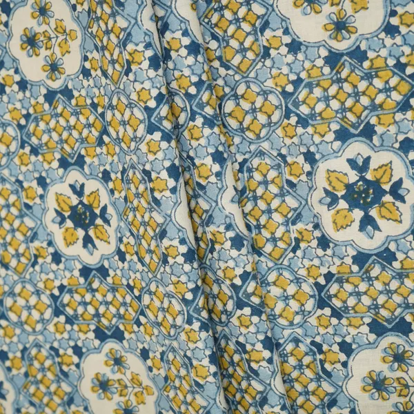 Blue_Yellow_Mosaic_Floral_Print_Cotton_Fabric_Pb_29741_Default_Title