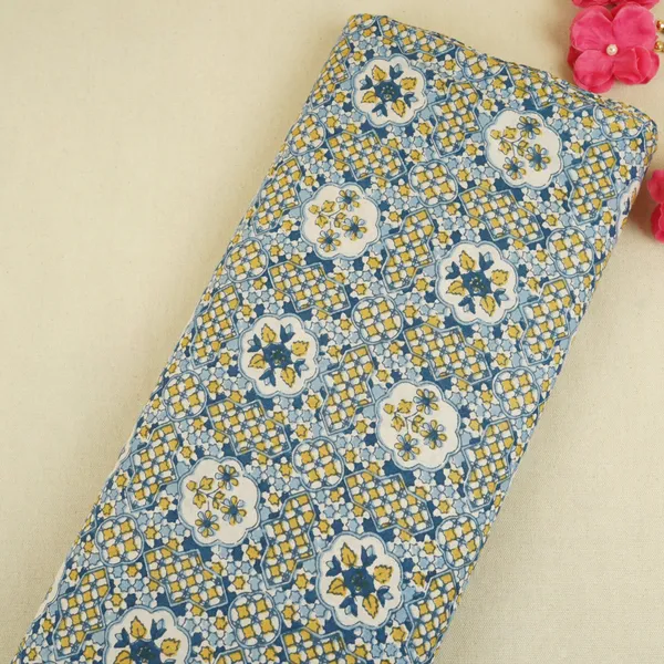 Blue_Yellow_Mosaic_Floral_Print_Cotton_Fabric_Pb_29741_Default_Title