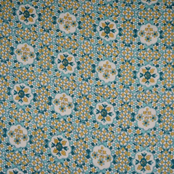Yellow_Blue_Mosaic_Floral_Print_Cotton_Fabric_Pb_29744_Default_Title