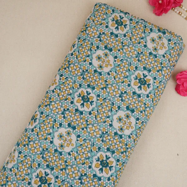 Yellow_Blue_Mosaic_Floral_Print_Cotton_Fabric_Pb_29744_Default_Title