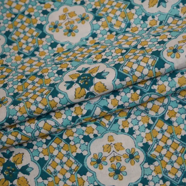 Yellow_Blue_Mosaic_Floral_Print_Cotton_Fabric_Pb_29744_Default_Title