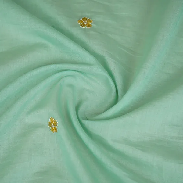 Sea_Green_Floral_Border_Embroidery_Mul_Chanderi_Fabric_Dc_29917_Default_Title