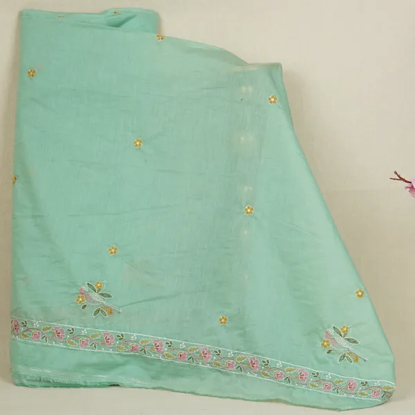 Sea_Green_Floral_Border_Embroidery_Mul_Chanderi_Fabric_Dc_29917_Default_Title