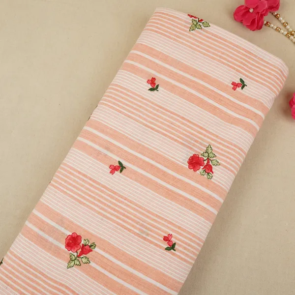 Peach_White_Stripes_Floral_Embroidery_South_Cotton_Fabric_Gts_30262_Default_Title