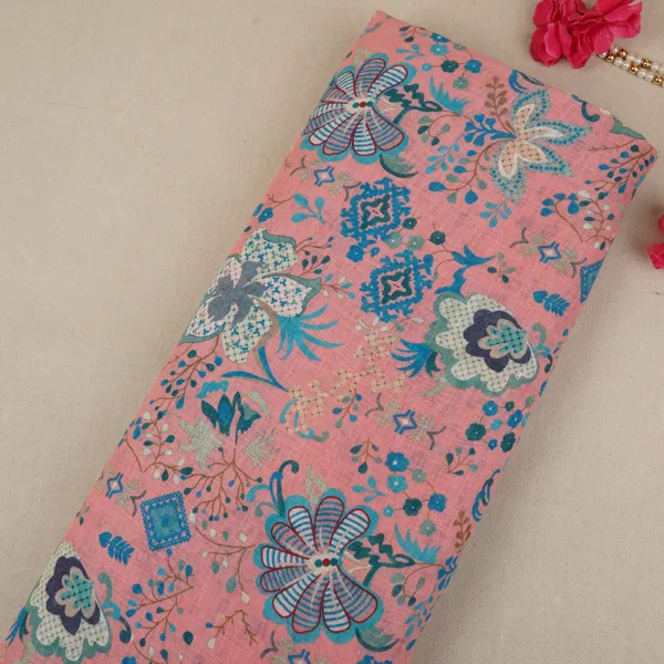Coral_Pink_Floral_Print_Cotton_Linen_Fabric_Gts_30278_Default_Title