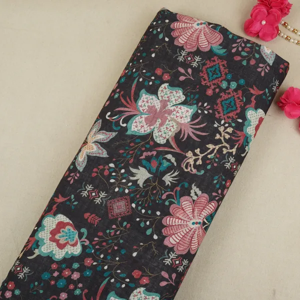 Black_Floral_Print_Cotton_Linen_Fabric_Gts_30280_Default_Title