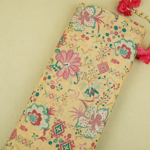 Light_Yellow_Floral_Print_Cotton_Linen_Fabric_Gts_30286_Default_Title