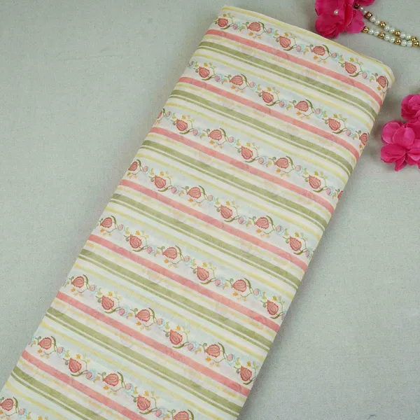 Off_White_Green_Floral_Stripes_Print_Mul_Chanderi_Fabric_Gts_30505_Default_Title