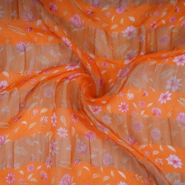 Orange_With_Golden_Stripes_Floral_Print_Organza_Tissue_Fabric_Vf_30631_Default_Title