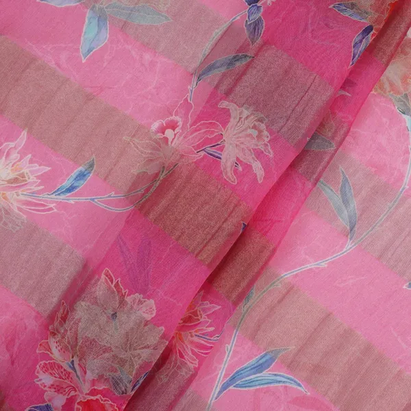 Pink_With_Golden_Stripes_Floral_Print_Organza_Tissue_Fabric_Vf_30634_Default_Title