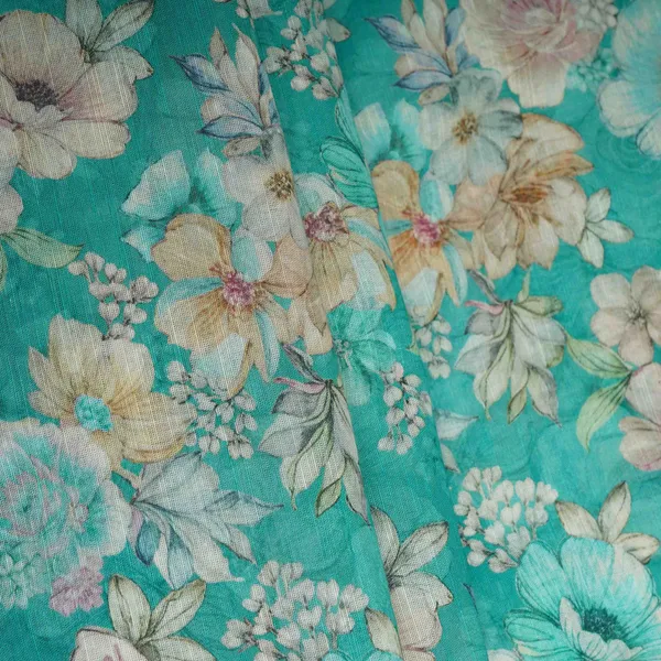 Teal_Green_Floral_Print_Cotton_Linen_Fabric_Rt_30915_Default_Title