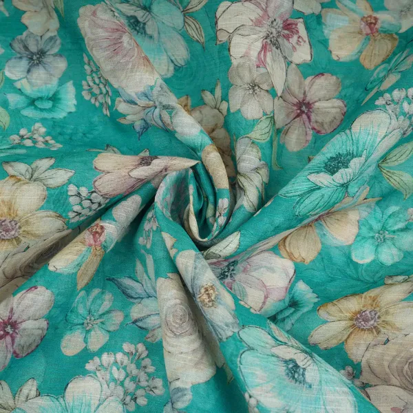 Teal_Green_Floral_Print_Cotton_Linen_Fabric_Rt_30915_Default_Title