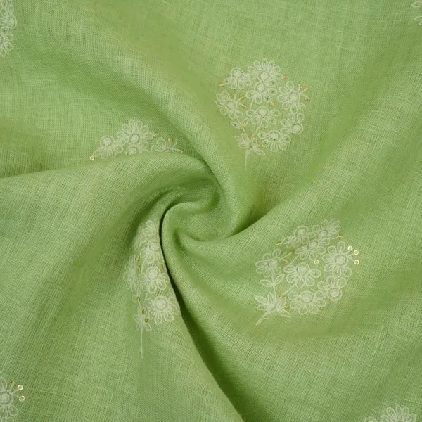 Sage_Green_Floral_Embroidery_Pure_Linen_Fabric_Sn_31143_Default_Title