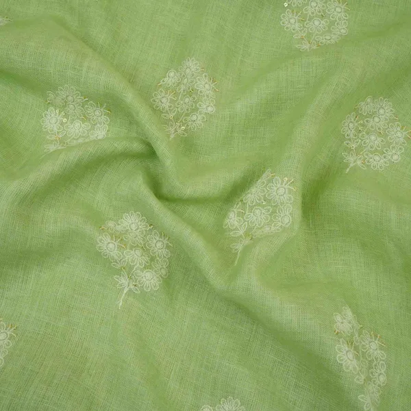 Sage_Green_Floral_Embroidery_Pure_Linen_Fabric_Sn_31143_Default_Title