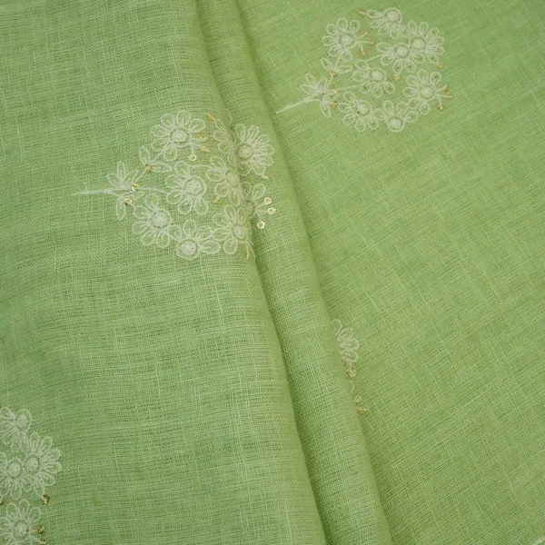 Sage_Green_Floral_Embroidery_Pure_Linen_Fabric_Sn_31143_Default_Title
