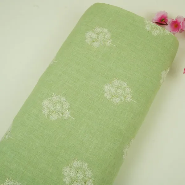 Sage_Green_Floral_Embroidery_Pure_Linen_Fabric_Sn_31143_Default_Title