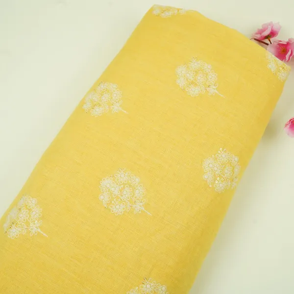 Light_Yellow_Floral_Embroidery_Pure_Linen_Fabric_Sn_31145_Default_Title