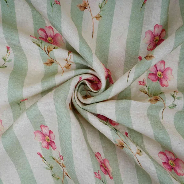 Sage_Green_With_Off_White_Stripes_Floral_40s_Pure_Linen_Fabric_Vf_31324_Default_Title