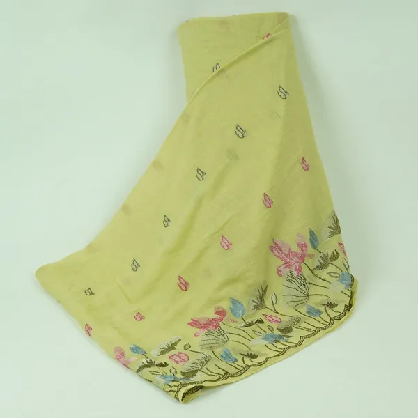 Pista_Green_Thread_Border_Embroidery_Chinon_Cotton_Slub_Fabric_Vfs_31528_Default_Title