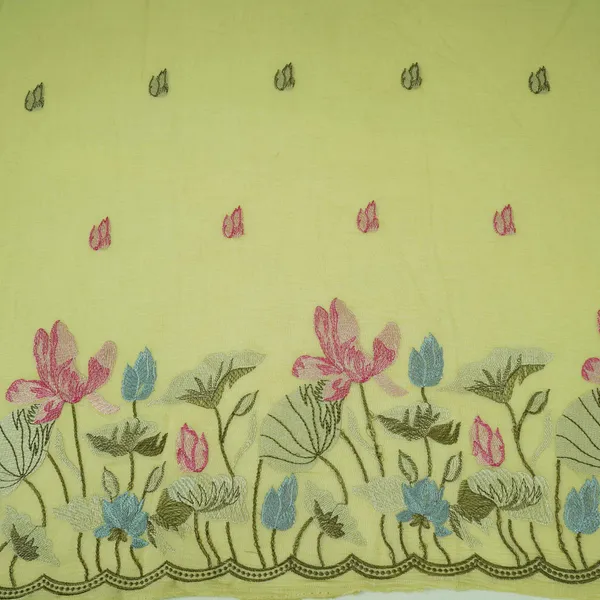 Pista_Green_Thread_Border_Embroidery_Chinon_Cotton_Slub_Fabric_Vfs_31528_Default_Title