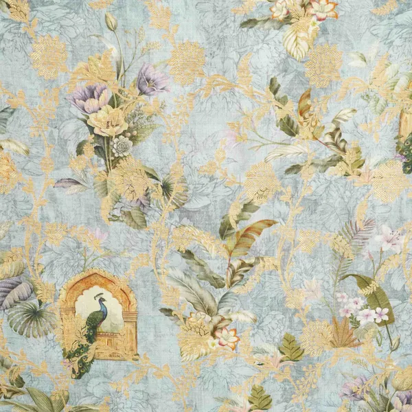 Sage_Green_Pichwai_Jacquard_Print_Raw_Mango_Silk_Fabric_Cw_31586_Default_Title