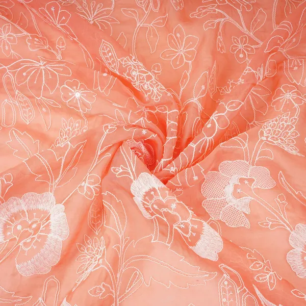 Salmon_Pink_Chikankari_Embroidery_Organza_Fabric_Vfs_31705_Default_Title