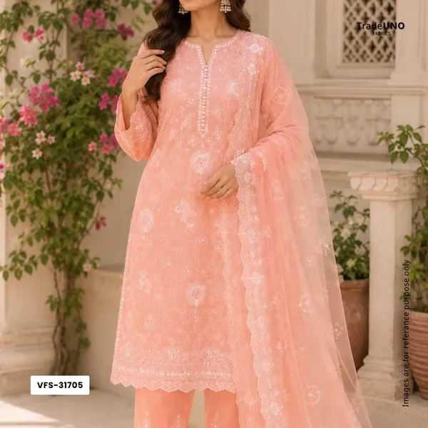 Salmon_Pink_Chikankari_Embroidery_Organza_Fabric_Vfs_31705_Default_Title