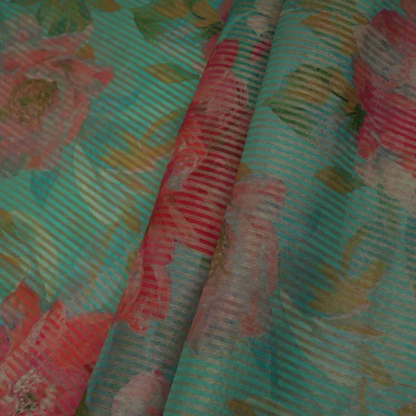Sky_Blue_Stripes_With_Floral_Print_Organza_Fabric_Vp_32024_Default_Title