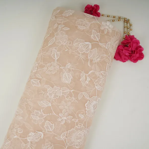 Peach_Floral_Thread_Sequins_Embroidery_Pure_27gm_Organza_Fabric_Gpf_32087_Default_Title