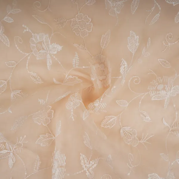 Peach_Floral_Thread_Sequins_Embroidery_Pure_27gm_Organza_Fabric_Gpf_32087_Default_Title