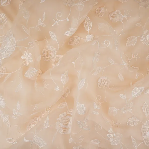 Peach_Floral_Thread_Sequins_Embroidery_Pure_27gm_Organza_Fabric_Gpf_32087_Default_Title