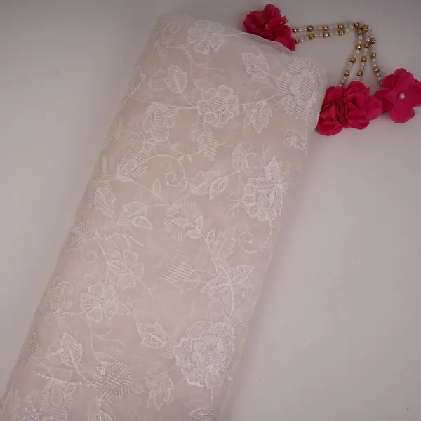 White_Floral_Thread_Sequins_Embroidery_Pure_27gm_Organza_Fabric_Gpf_32090_Default_Title
