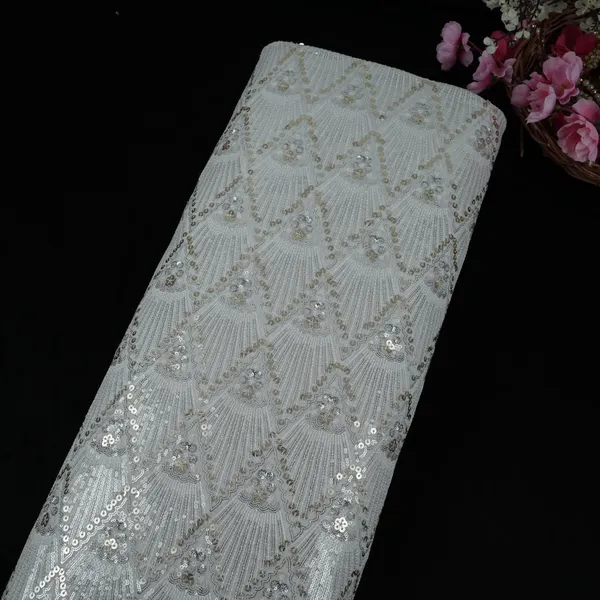 White_Dyeable_Chevron_Sequins_Embroidery_Georgette_Fabric_Dr_32701_Default_Title