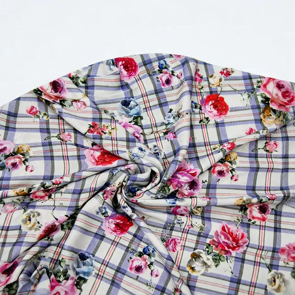 White_Floral_Check_Print_Spun_Fabric