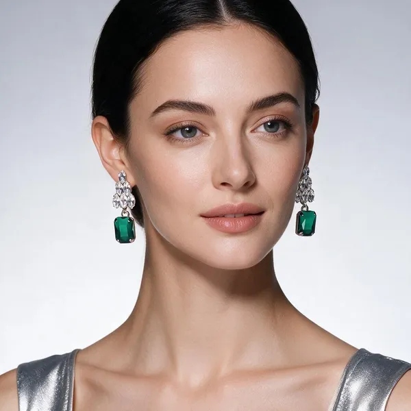 Silver_And_Green_Brass_Earring_For_Women
