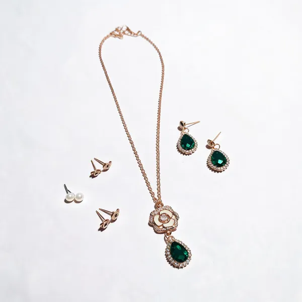 Green_And_Rose_Gold_Brass_Combo_Earring_And_Pendant_Set_For_Women