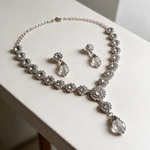 Silver-Tone_Crystal_Necklace_Set_For_Women_-_Pack_Of_2