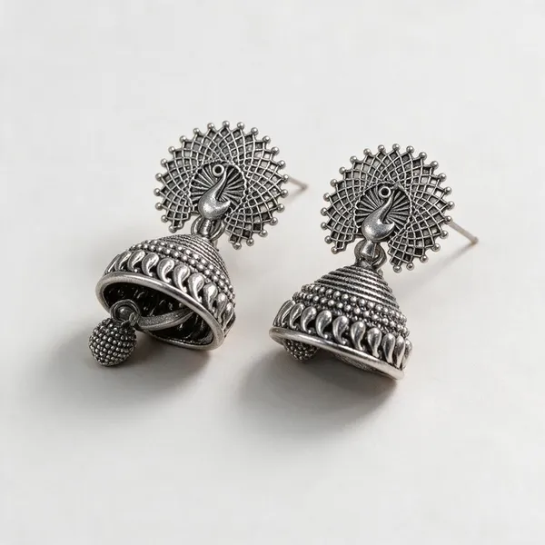 Silver-Tone_Peacock_Jhumka_Earrings_For_Women_-_Pack_Of_4