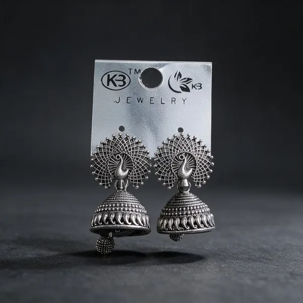 Silver-Tone_Peacock_Jhumka_Earrings_For_Women_-_Pack_Of_4