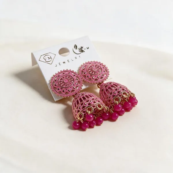 Pink_Traditional_Jhumka_Earrings_For_Women_-_Pack_Of_2