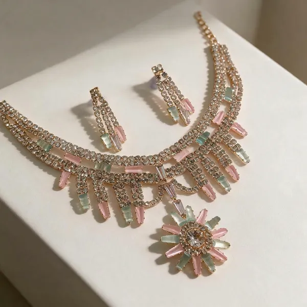 Gold_Tone_Rhinestone_Floral_Necklace_Set_For_Women_-_Pack_Of_2