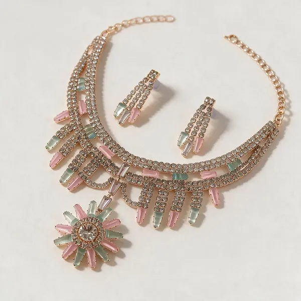Gold_Tone_Rhinestone_Floral_Necklace_Set_For_Women_-_Pack_Of_2