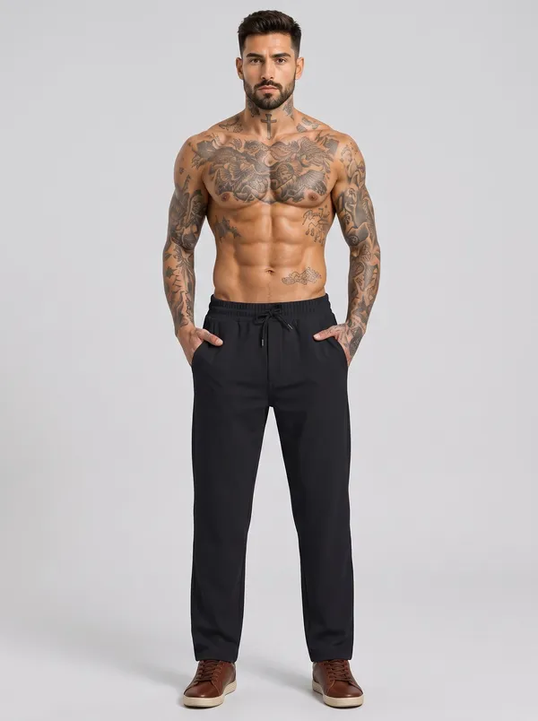 Black_4_Way_Twill_Casual_Fit_Jogger_Pants_For_Men