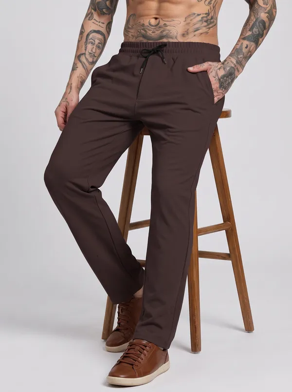 Brown_4_Way_Twill_Straight_Fit_Trousers_For_Men