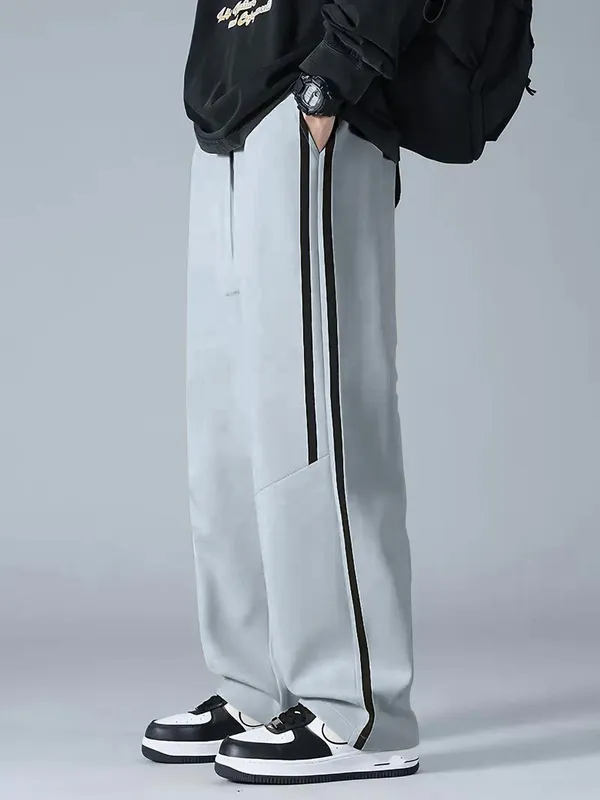 Light_Grey_4_Way_Twill_Wide_Leg_Striped_Track_Pants_For_Men